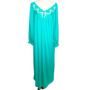 Miss Elaine Nightgown Vintage Long Teal Size Large